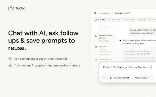 ดาวน์โหลด Tactiq: ตัวช่วยจดบันทึกการประชุมด้วย AI สำหรับ Google Meet, Zoom และ MS Teams - Screenshot 5