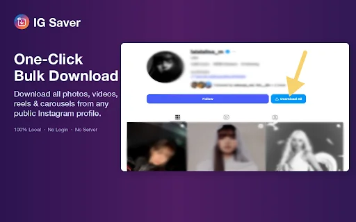 IG Saver 2026 – ดาวน์โหลดรูปภาพและวิดีโอ Instagram ฟรี ไม่ต้องล็อกอิน - Screenshot 1
