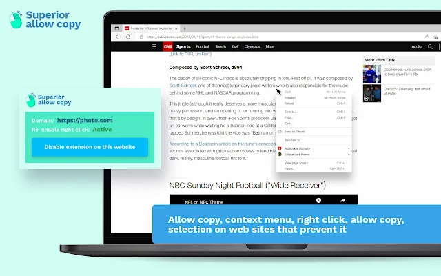 ดาวน์โหลด Superior Allow Copy ฟรี – ปลดล็อกการคัดลอกข้อความบนเว็บไซต์ - Screenshot 1