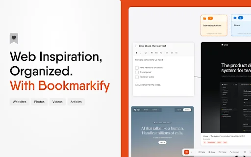 Bookmarkify – ตัวจัดการบุ๊กมาร์กสำหรับนักออกแบบและสายสร้างสรรค์ที่ดีที่สุด - Screenshot 1