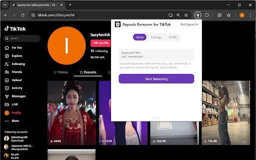 ลบ Repost บน TikTok ง่ายๆ ด้วย Reposts Remover – ดาวน์โหลดฟรี - Screenshot 1