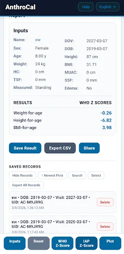 ดาวน์โหลด AnthroCal แอปคำนวณการเจริญเติบโตเด็ก แม่นยำ ฟรี - Screenshot 2