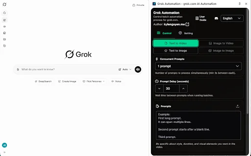 Grok Automation: โปรแกรมช่วยสร้างวิดีโอและรูปภาพบน Grok อัตโนมัติ - Screenshot 1
