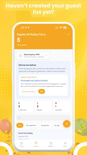 ดาวน์โหลด Fiesta: Party Invitation Plan ล่าสุด – จัดการรายชื่อแขกและคำเชิญฟรี - Screenshot 1