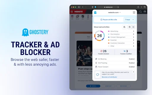 ดาวน์โหลด Ghostery AdBlocker ฟรี – บล็อกโฆษณาและปกป้องความเป็นส่วนตัวของคุณ - Screenshot 1