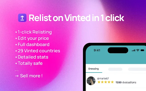 Relisted: ส่วนขยาย Chrome ช่วยรีโพสต์สินค้า Vinted อัตโนมัติ เพิ่มยอดขายทันที - Screenshot 1