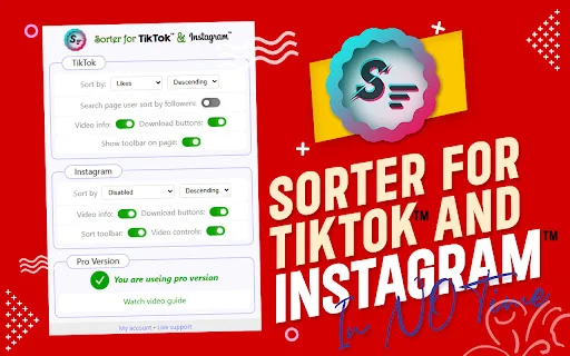 Feed Sorter สำหรับ TikTok และ Instagram – จัดเรียงและดาวน์โหลดวิดีโอ - Screenshot 1