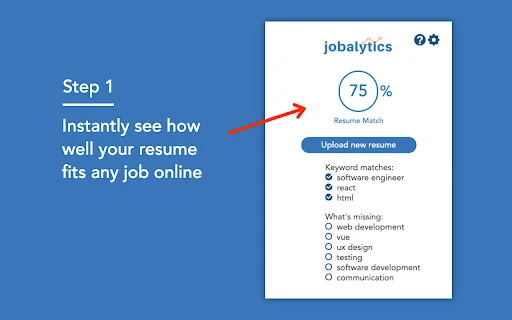 Jobalytics ดาวน์โหลดส่วนขยายวิเคราะห์เรซูเม่ ATS ฟรี – เพิ่มโอกาสได้งาน - Screenshot 1
