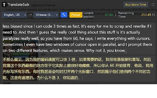 TranslateSub ดาวน์โหลดส่วนขยายแปลวิดีโอเรียลไทม์ – รองรับ 75 ภาษา - Screenshot 2
