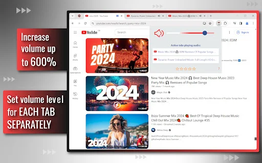 ดาวน์โหลด Volume Control สำหรับ Chrome – ปรับระดับเสียงแยกแท็บสูงสุด 600% - Screenshot 4
