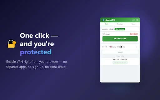 AnonVPN ส่วนขยาย Chrome ฟรี – ท่องเว็บปลอดภัย รวดเร็ว ไม่จำกัด - Screenshot 1
