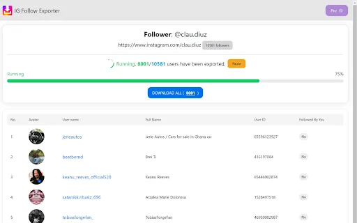 IG Followers Exporter ดาวน์โหลดเวอร์ชันล่าสุด – ส่งออกข้อมูลผู้ติดตามฟรี - Screenshot 2