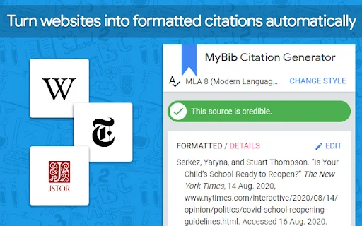 ดาวน์โหลด MyBib ฟรี – ตัวช่วยสร้างบรรณานุกรมอัตโนมัติสำหรับ Chrome - Screenshot 2