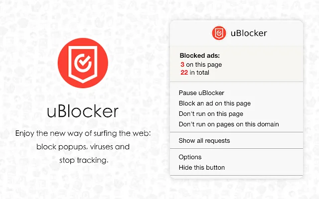 uBlocker – ส่วนขยายบล็อกโฆษณาที่ดีที่สุดสำหรับ Chrome โหลดฟรี - Screenshot 1