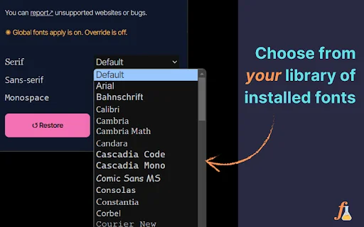 ดาวน์โหลด Fontonic – เปลี่ยนฟอนต์เว็บไซต์ง่ายๆ ด้วยฟอนต์ในเครื่องคุณ - Screenshot 2