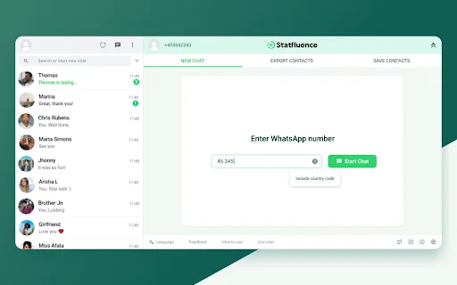 Statfluence: ส่งออกรายชื่อผู้ติดต่อ WhatsApp ได้ทันที – เครื่องมือจัดการลูกค้าที่ดีที่สุด - Screenshot 1