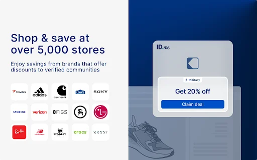 ดาวน์โหลด ID.me Shop ส่วนขยายเบราว์เซอร์ – รับส่วนลดและเงินคืนสุดคุ้ม - Screenshot 1