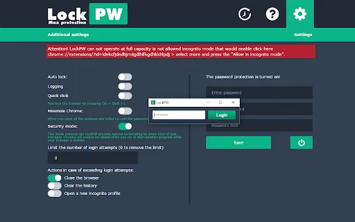 ดาวน์โหลด LockPW ล่าสุด – ล็อกเบราว์เซอร์ด้วยรหัสผ่านฟรี - Screenshot 1