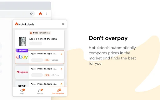 ดาวน์โหลด hotukdeals ส่วนขยายช้อปปิ้ง – ค้นหาส่วนลดอัตโนมัติฟรี - Screenshot 3
